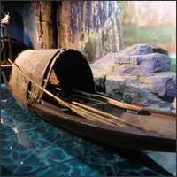 Bamboo raft displayed as part of an exhibit at the Three Gorges Museum