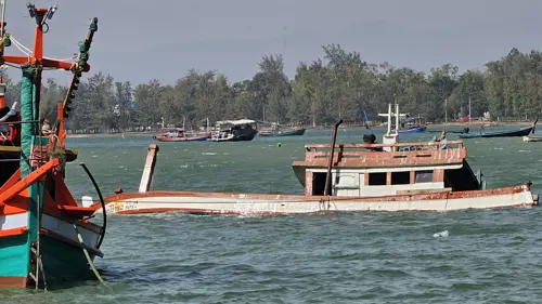 Odd-shaped fishing boat